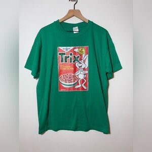 Rare Vintage 1996 90’s Trix Cereal Promo T-shirt Size L Green Rhinestones